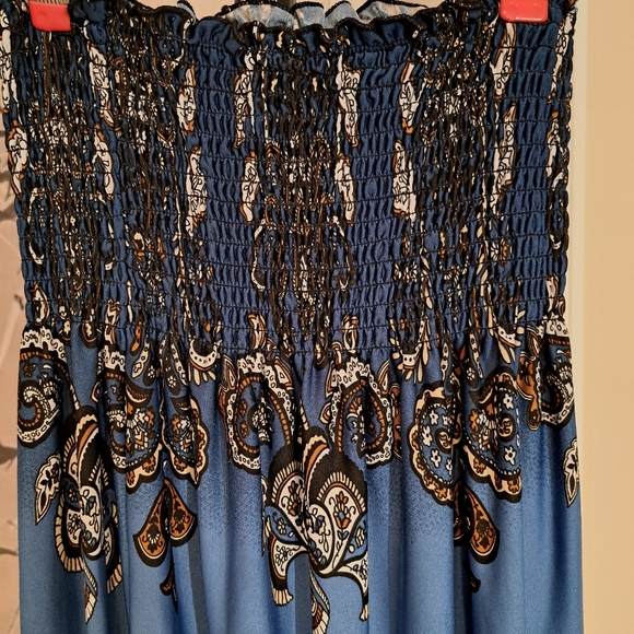 Blue Medium Strapless Maxi Dress Stretchy Paisley Bohemian - Picture 4 of 10